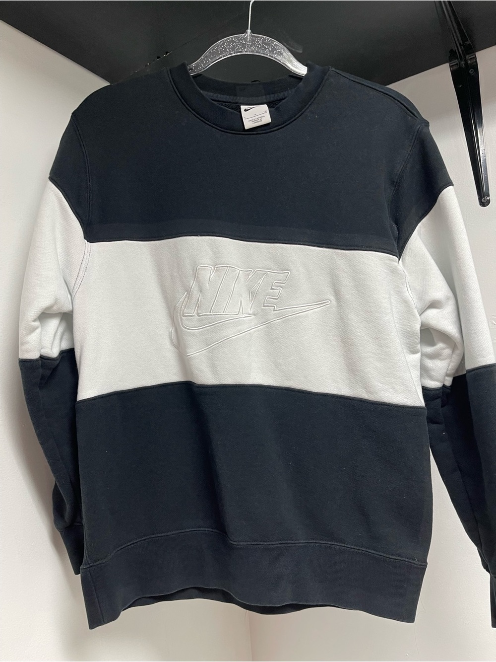 Nike Black and White Colorblock Crewneck Sweatshirt
